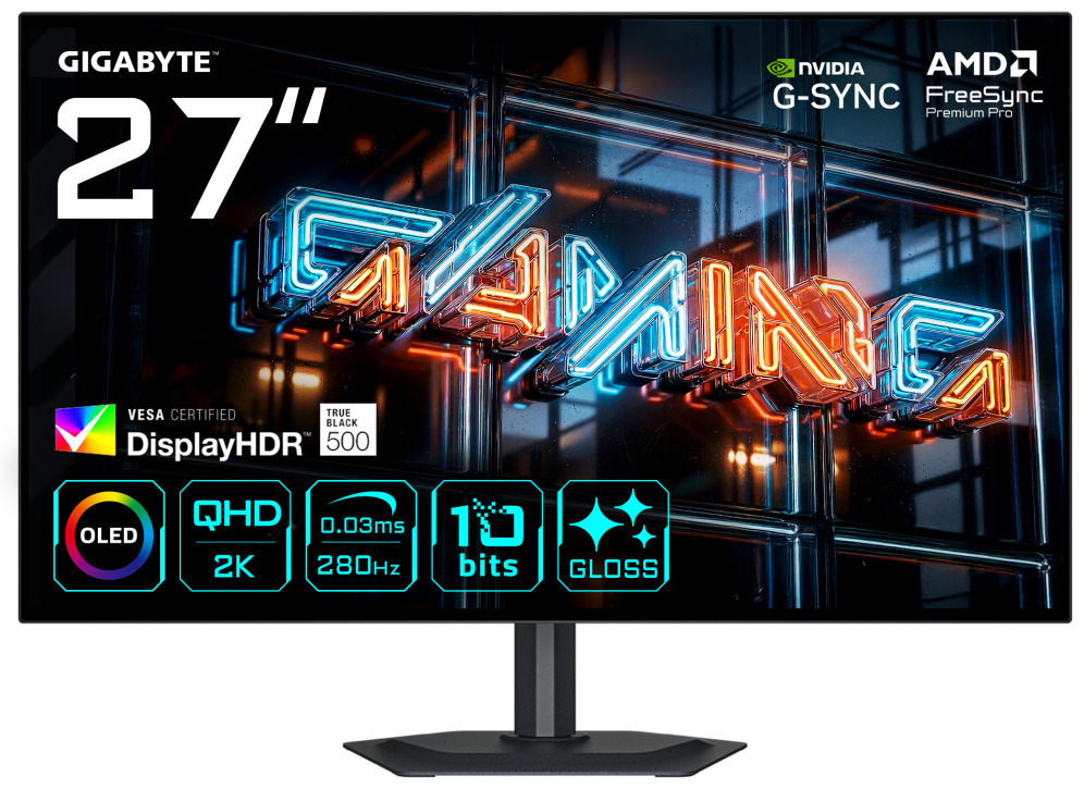 GIGABYTE MO27Q28GR Monitor Gaming WOLED Brillante 27” QHD - 2560 x 1440, 280Hz, 0.03ms, 335 cd/m², Display HDR True Black 500, HDMI 2.1, DisplayPort 1.4