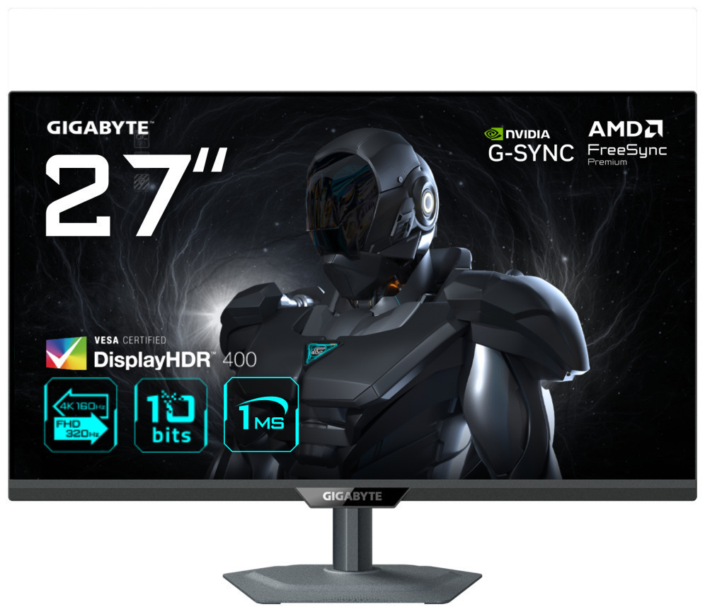 GIGABYTE G27U Monitor de juego 27” 4K UHD - Modo dual (4K 160Hz o FHD 320Hz), 3840 x 2160, 1ms, 350 cd/m², FreeSync Premium, DisplayHDR400, HDMI 2.1, DisplayPort 1.4